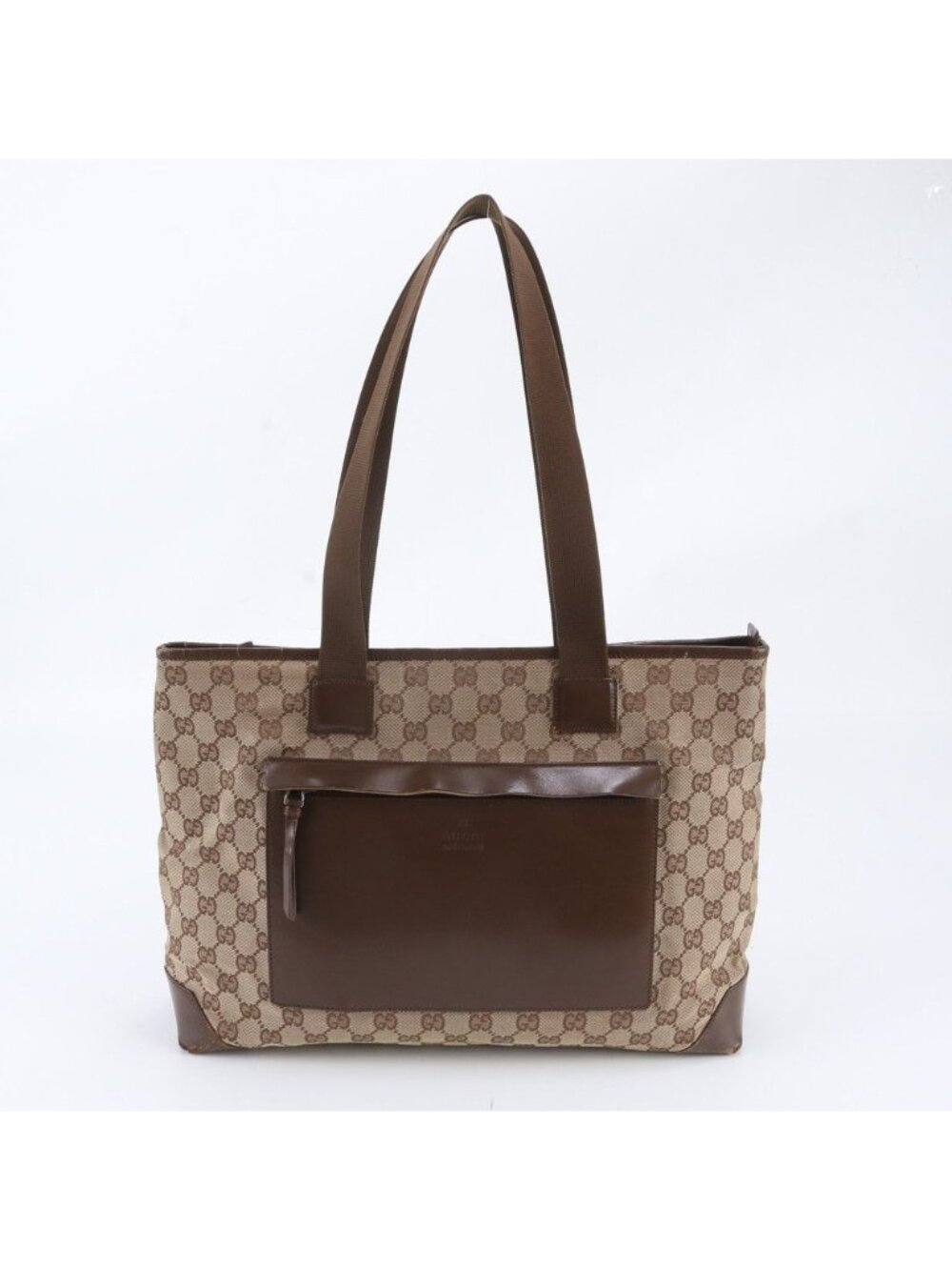 Gucci GG Canvas Leather Tote Bag Shoulder Hand Brown